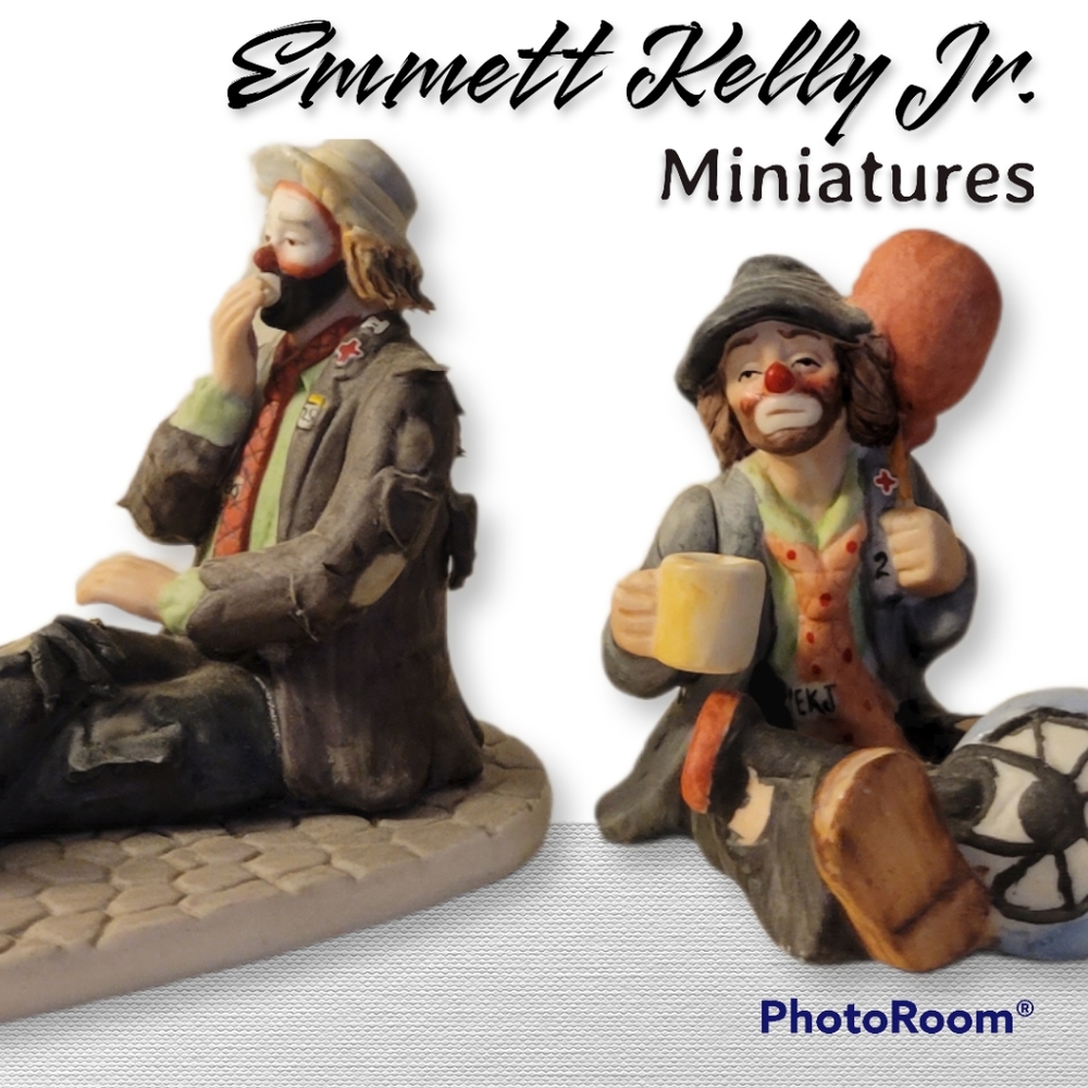 2 Vtg Emmett Kelly Jr Miniature Collection Collectible Figurines 1990's